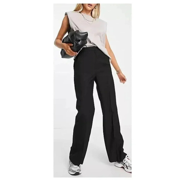 ASOS Design Black Dress Pants Size 6 Straight Leg Stretch Career Pockets - Picture 1 of 9